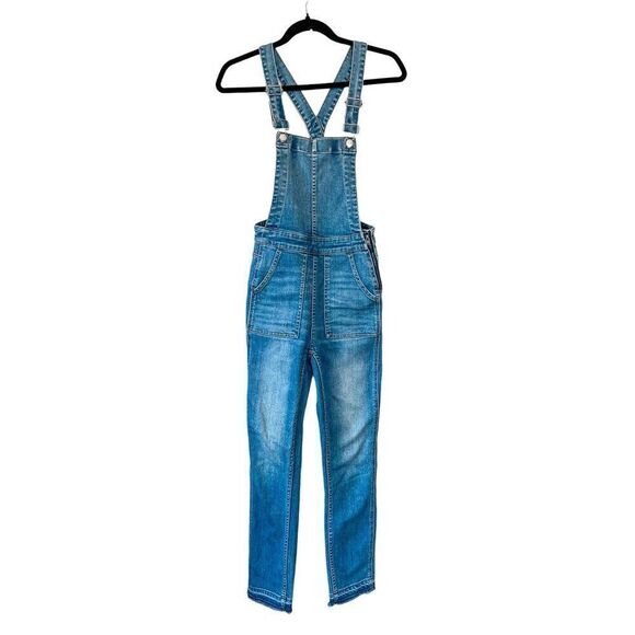 Madewell Skinny Denim Overalls in Kemp Wash Bibs Jeans Raw Frayed Hem Size XS - Picture 1 of 7